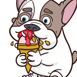 cartoon french bulldog eating ice cream