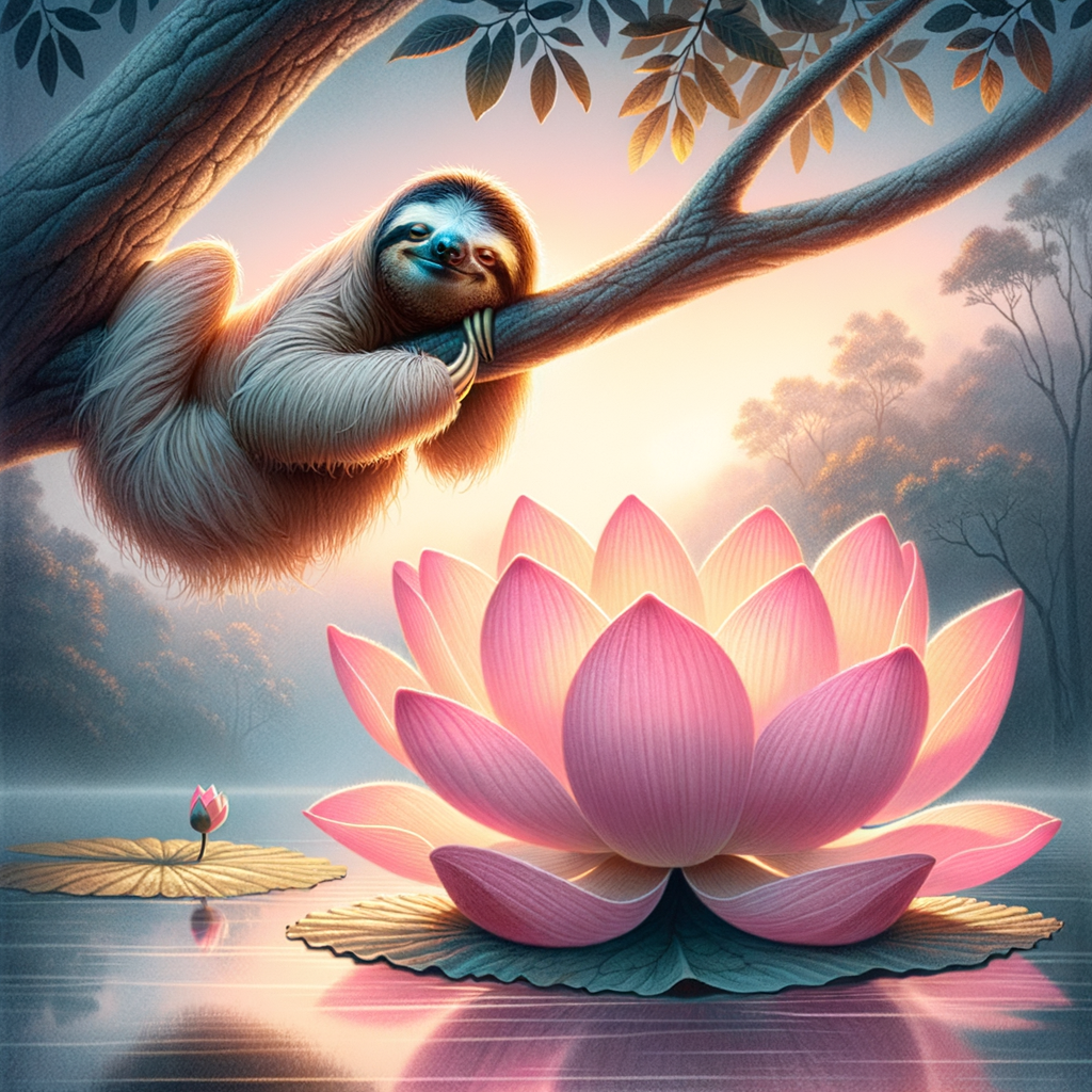 Lotus flower with sloth