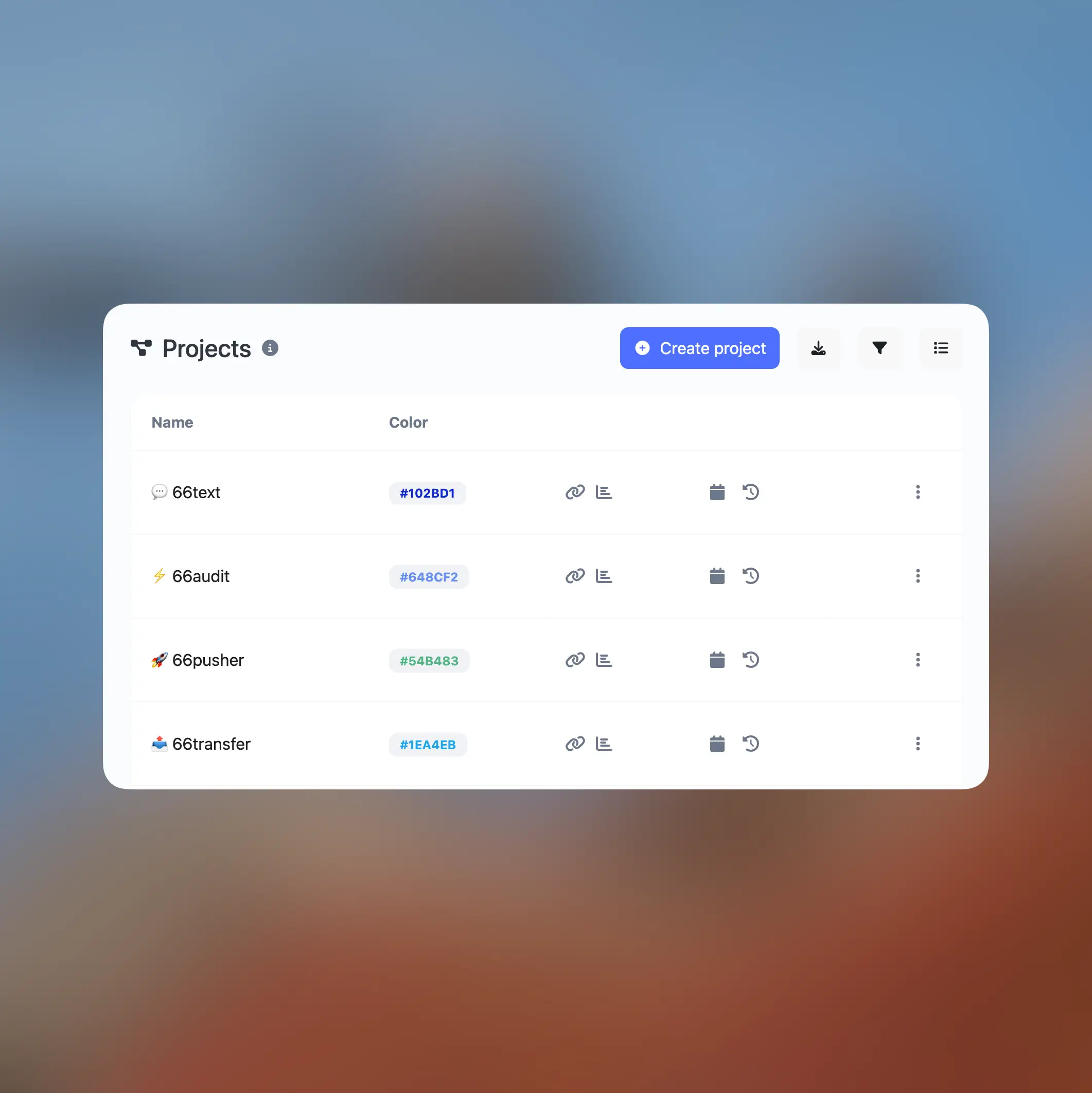 66biolinks screenshot of the projects system page